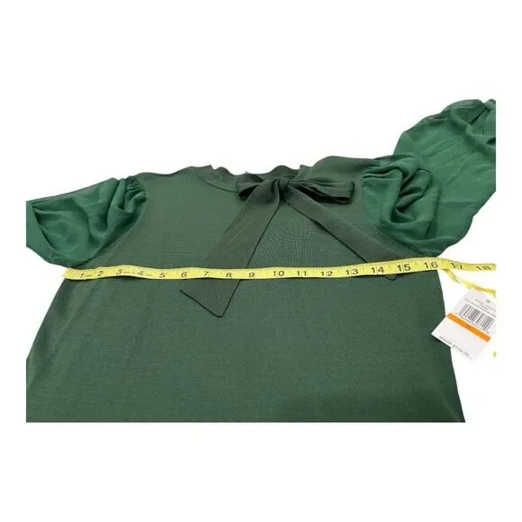 Cece Small Green Dress withh Sheer Sleeves and Bow - Picture 9 of 10